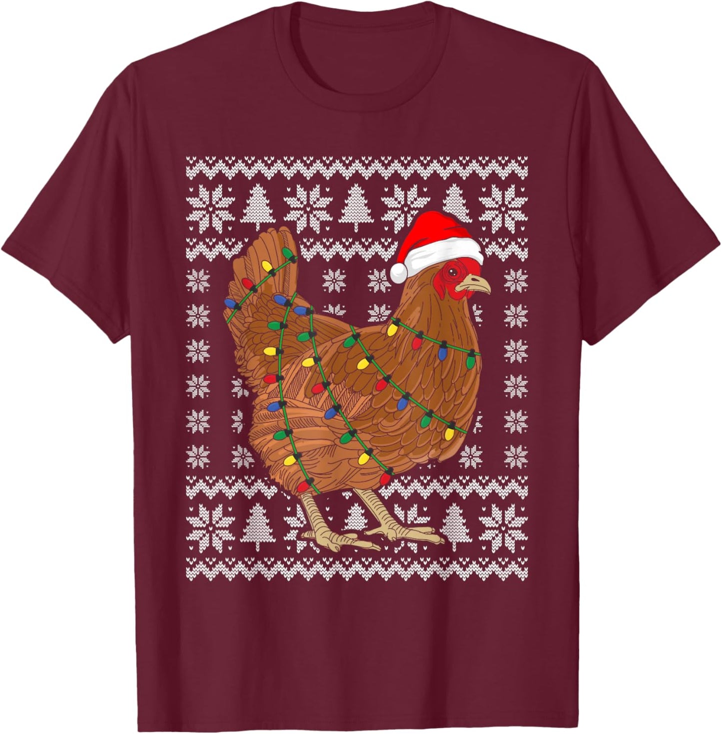 Ugly Christmas Sweater Funny Chicken Christmas T-Shirt - T-Shirt | Maroon