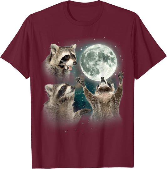 Three Moon Racoon Funny Racoon Oddly Specific Dank Meme T-Shirt - T-Shirt | Maroon