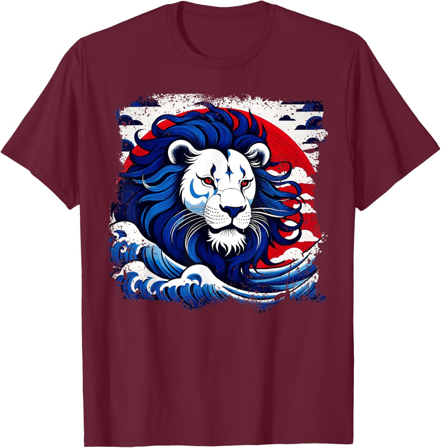 Colorful Lion Head Art For Lions Lovers With Ukiyo-e Style T-Shirt - T-Shirt | Maroon