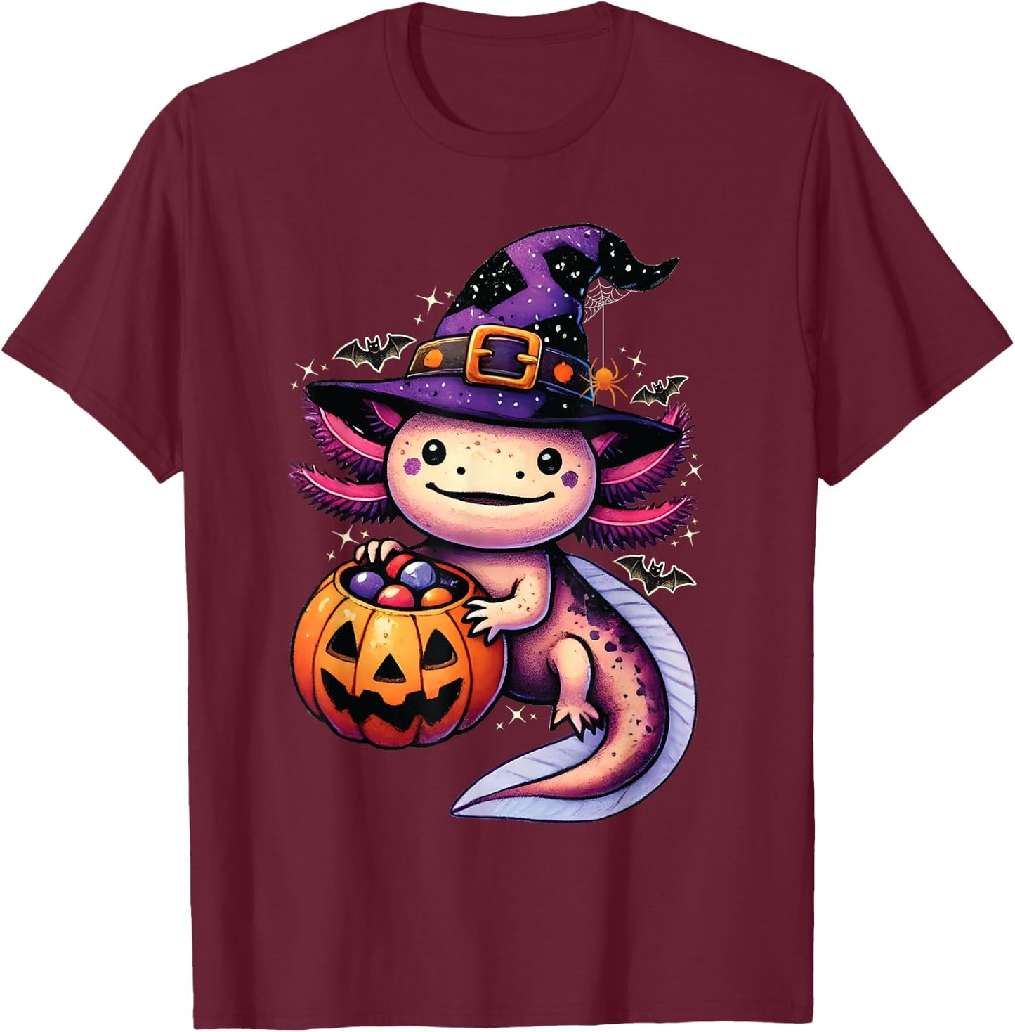 Sea Animal lovers Axolotl Witch Hat celebrating Halloween T-Shirt - T-Shirt | Maroon
