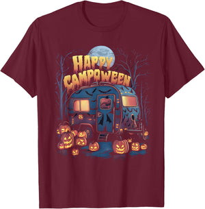 Happy Camp-O-Ween Halloween Camping Ghosts and Campfires T-Shirt - T-Shirt | Maroon