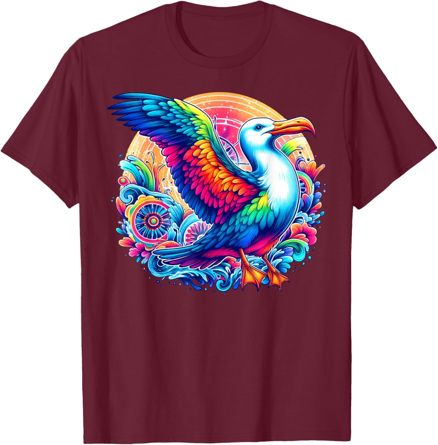 Cool Albatross Spirit Animal Illustration Tie Dye Art T-Shirt - T-Shirt | Maroon