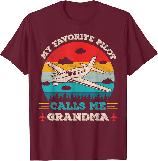 My Favorite Pilot Calls Me Grandma Funny Pilot Grandmother T-Shirt - T-Shirt | Maroon