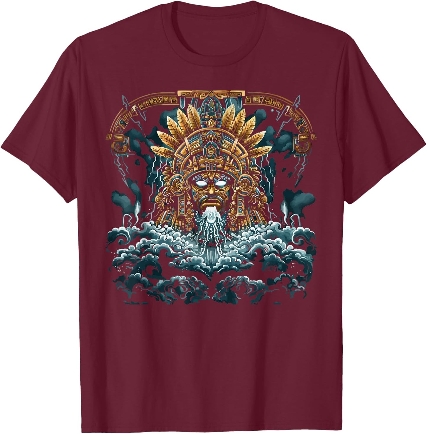Aztec God Aztec Culture Mayan Indigenous Tlaloc Statue T-Shirt - T-Shirt | Maroon