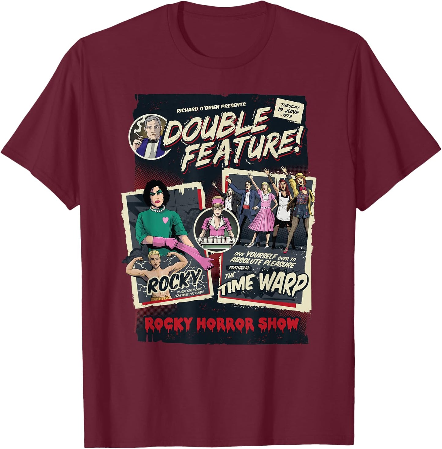 Rocky Horror Show Double Feature Posters T-Shirt - T-Shirt | Maroon