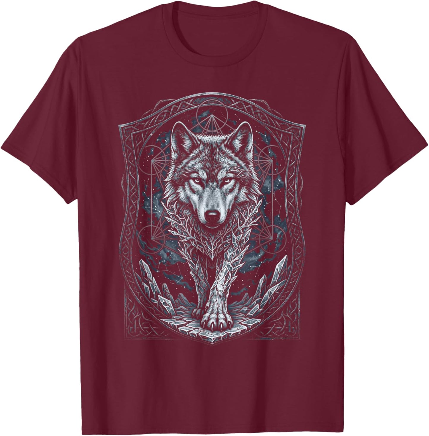 Cosmic Arctic Wolf Celtic Mystic Fantasy Art T-Shirt - T-Shirt | Maroon