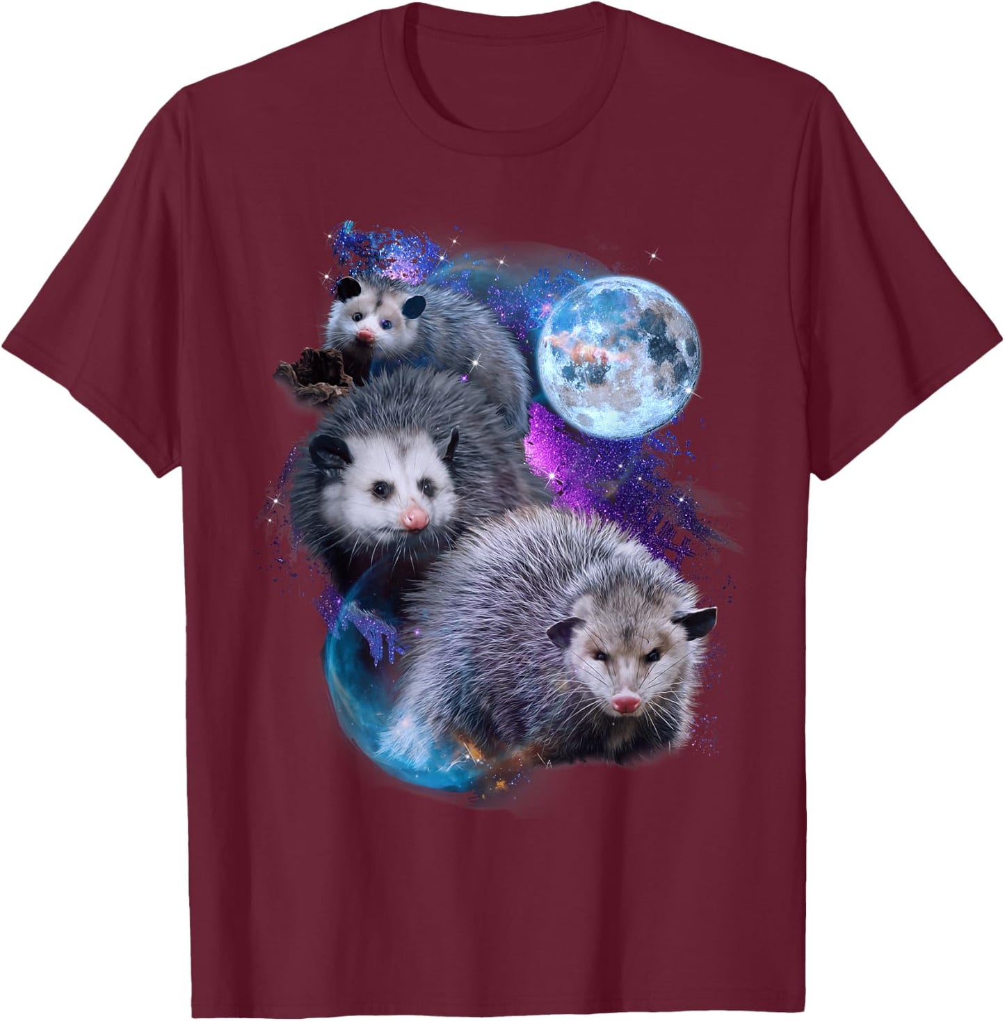 3 Moon Opossum Funny Marsupial Rodent Opossum Art Novelty T-Shirt - T-Shirt | Maroon