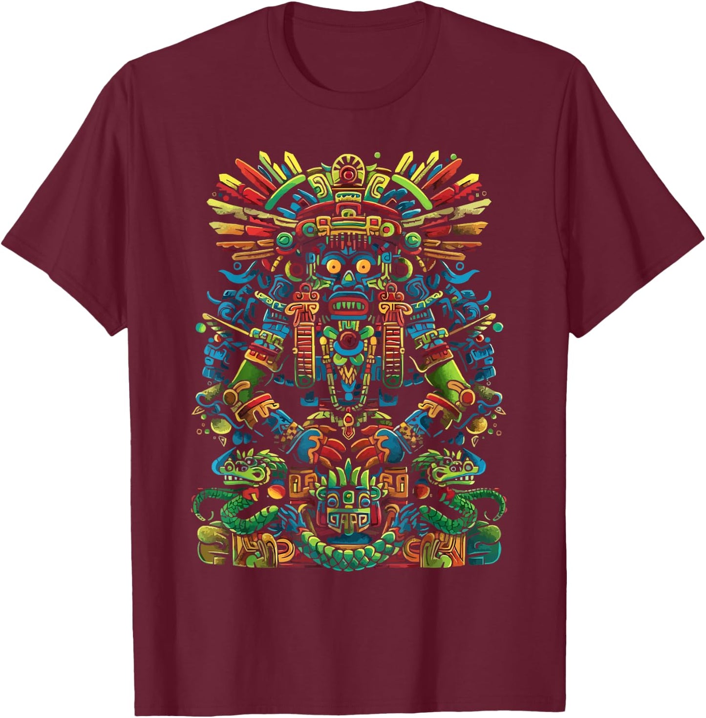 Aztec God Aztec Culture Mayan Indigenous Tlaloc Statue T-Shirt - T-Shirt | Maroon