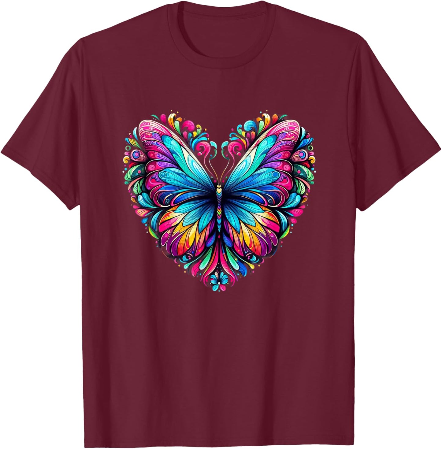 Butterfly Love Colorful Butterflies Art Beautiful Garden T-Shirt - T-Shirt | Maroon