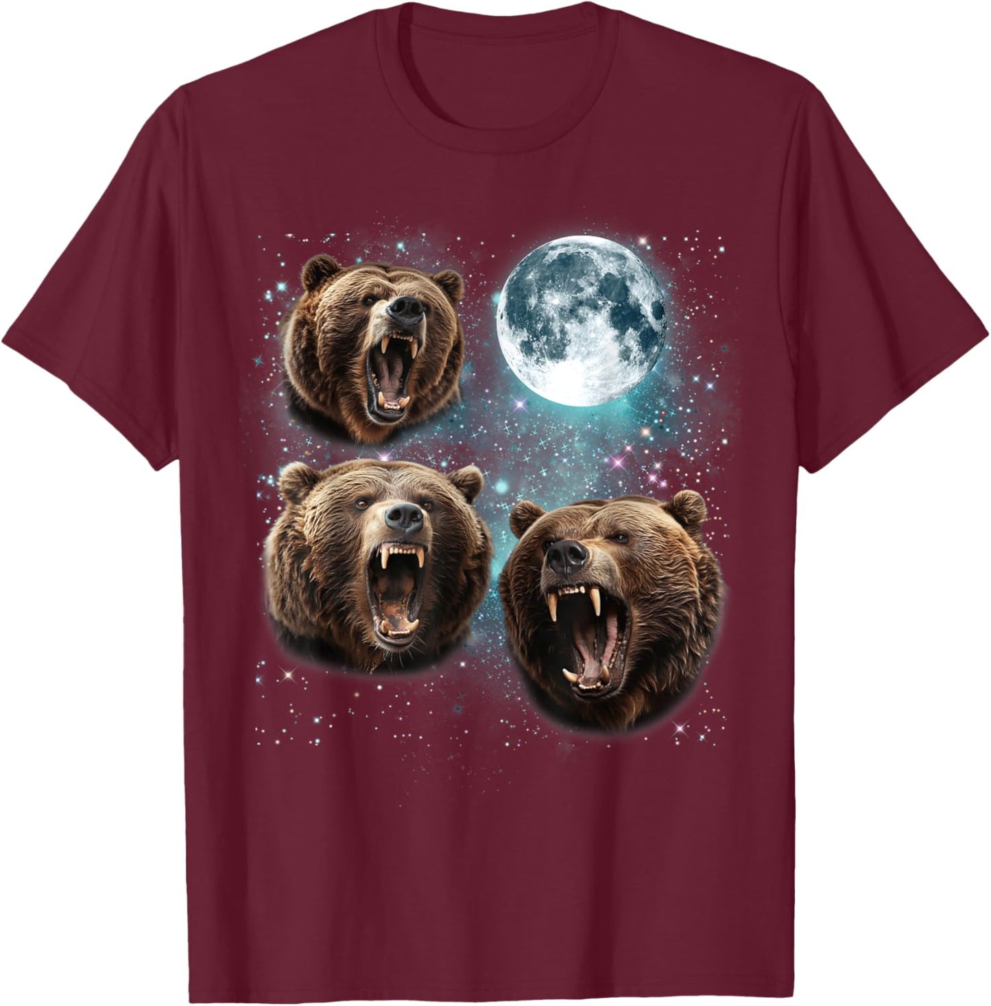 Three Grizzly Bears Howling At Moon Gift Men Women kid T-Shirt - T-Shirt | Maroon
