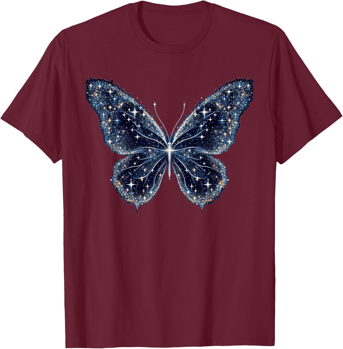 Space Stars Butterfly Art T-Shirt - T-Shirt | Maroon