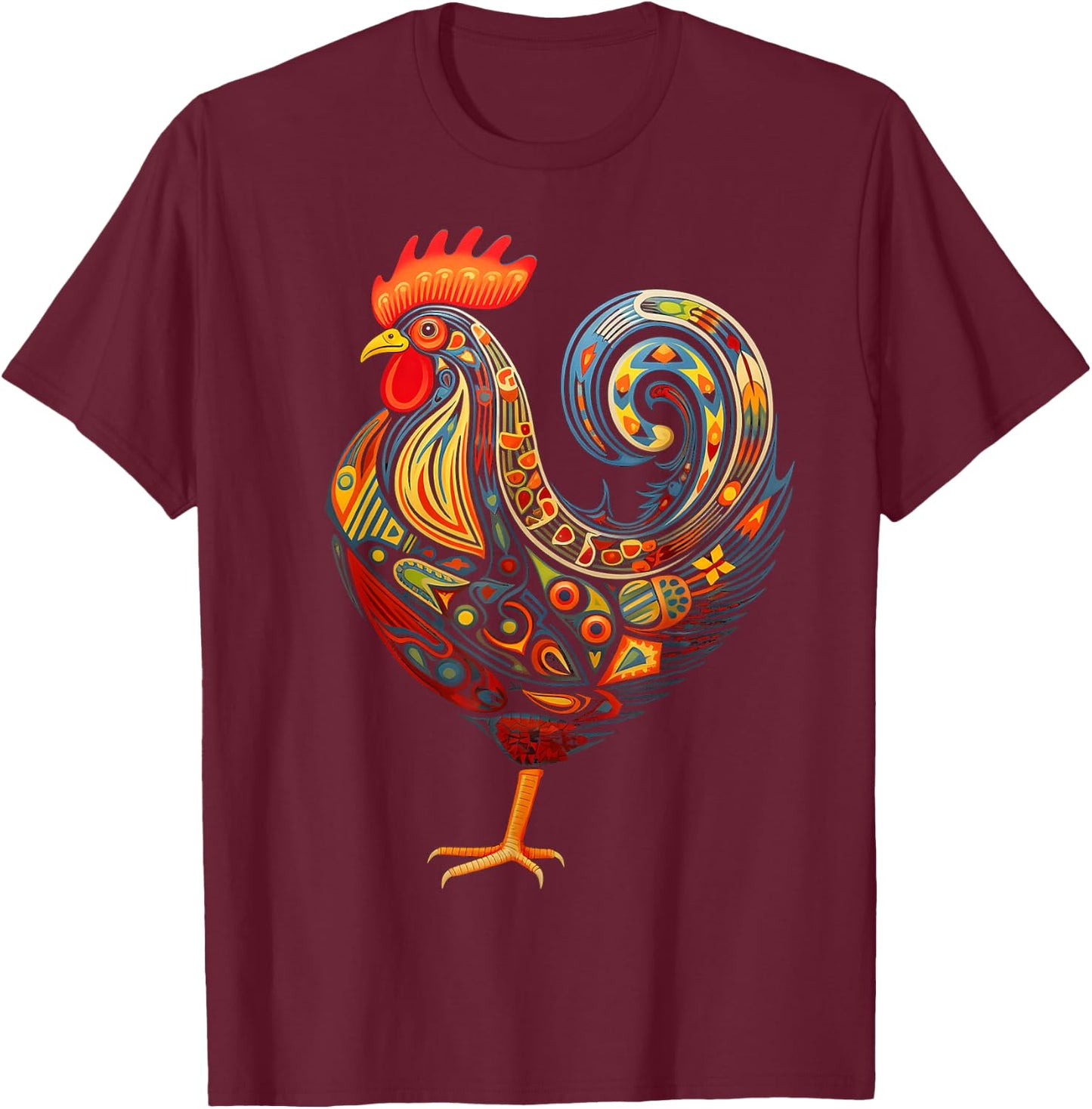Chicken Mandala Animal Motif Illustration Chicken T-Shirt - T-Shirt | Maroon