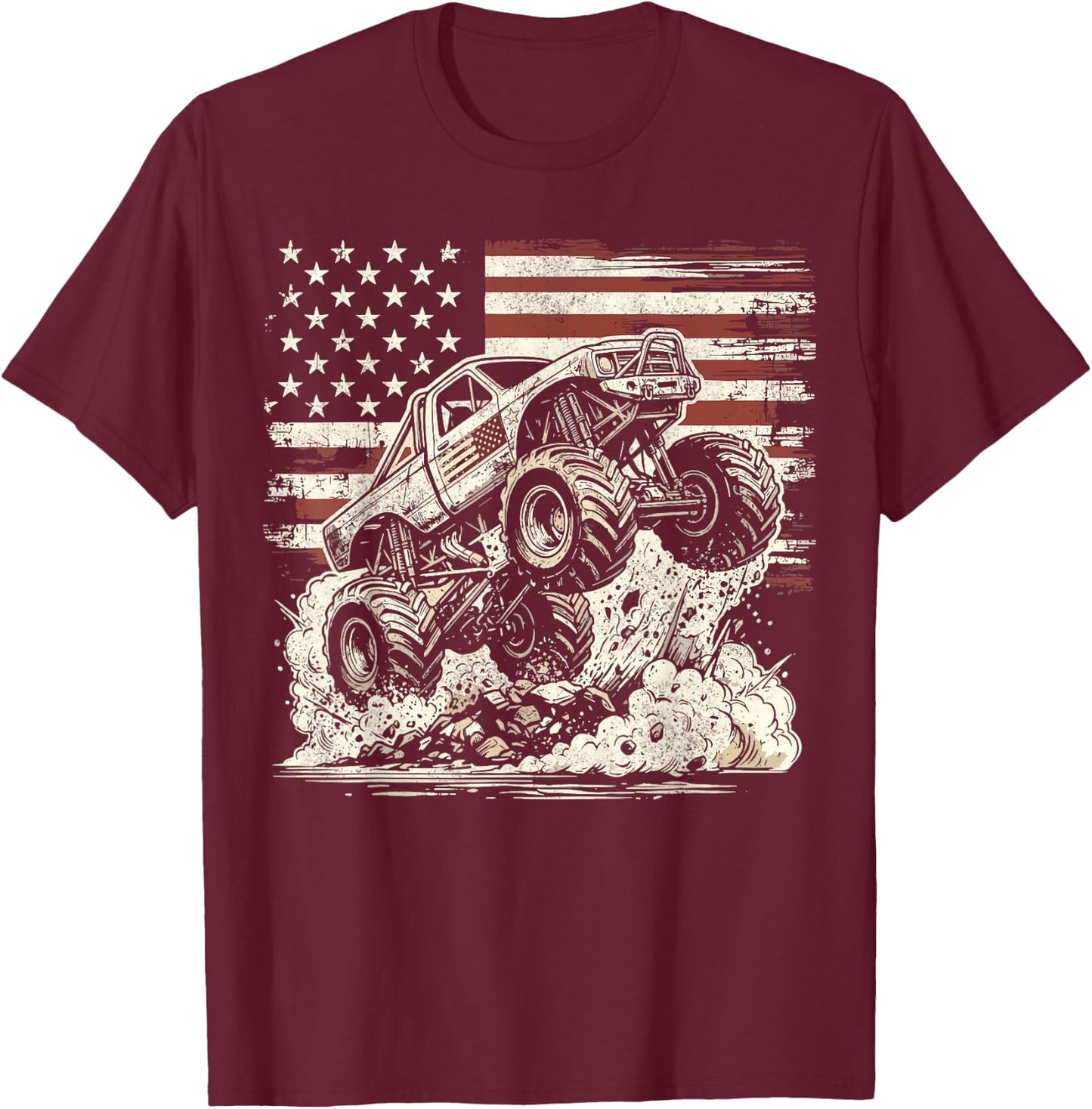 Monster Truck Retro Patriotic USA Flag T-Shirt - T-Shirt | Maroon