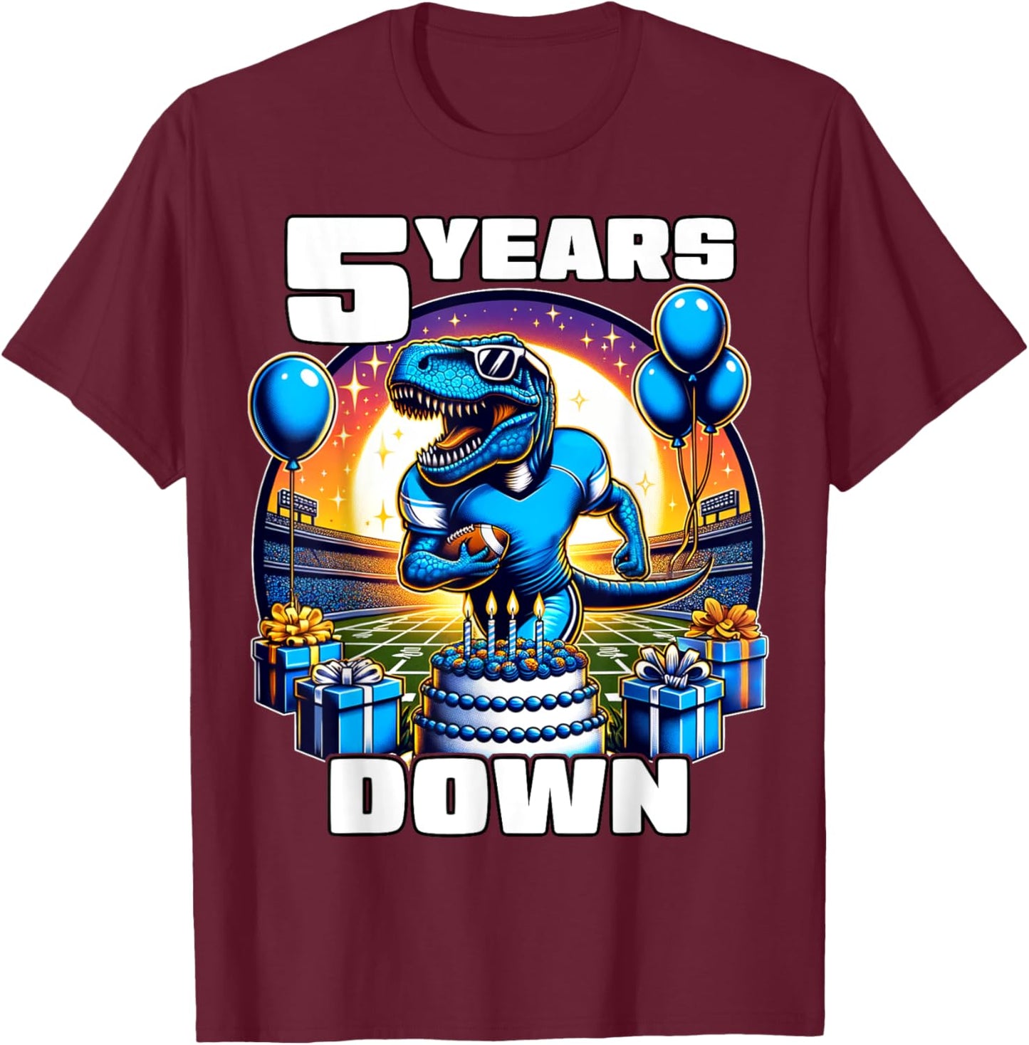 5th Birthday Football Shirt 5 Year Old Kids Football Shirt T-Shirt - T-Shirt | Maroon