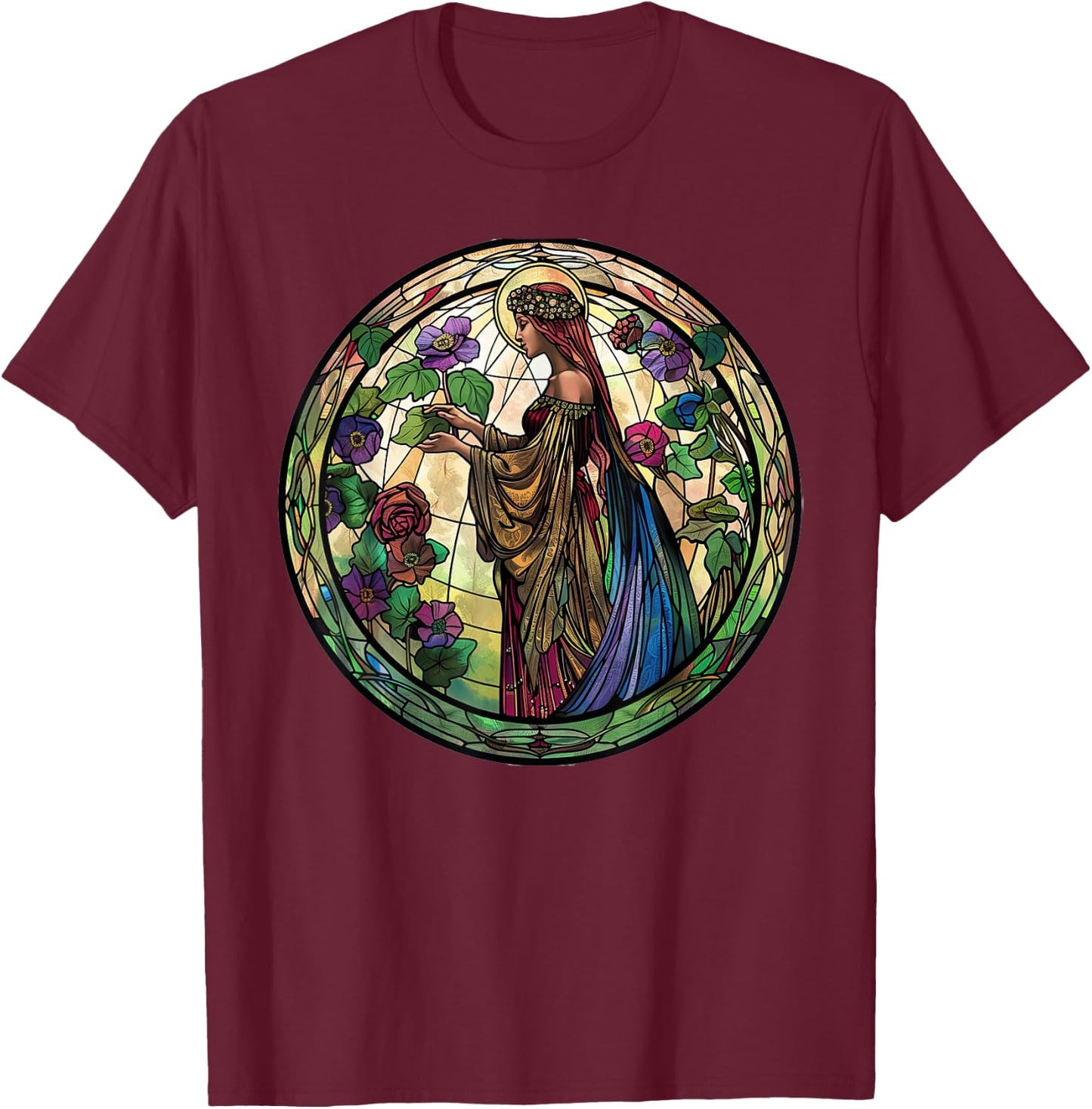 Persephone Stained Glass T-Shirt - T-Shirt | Maroon