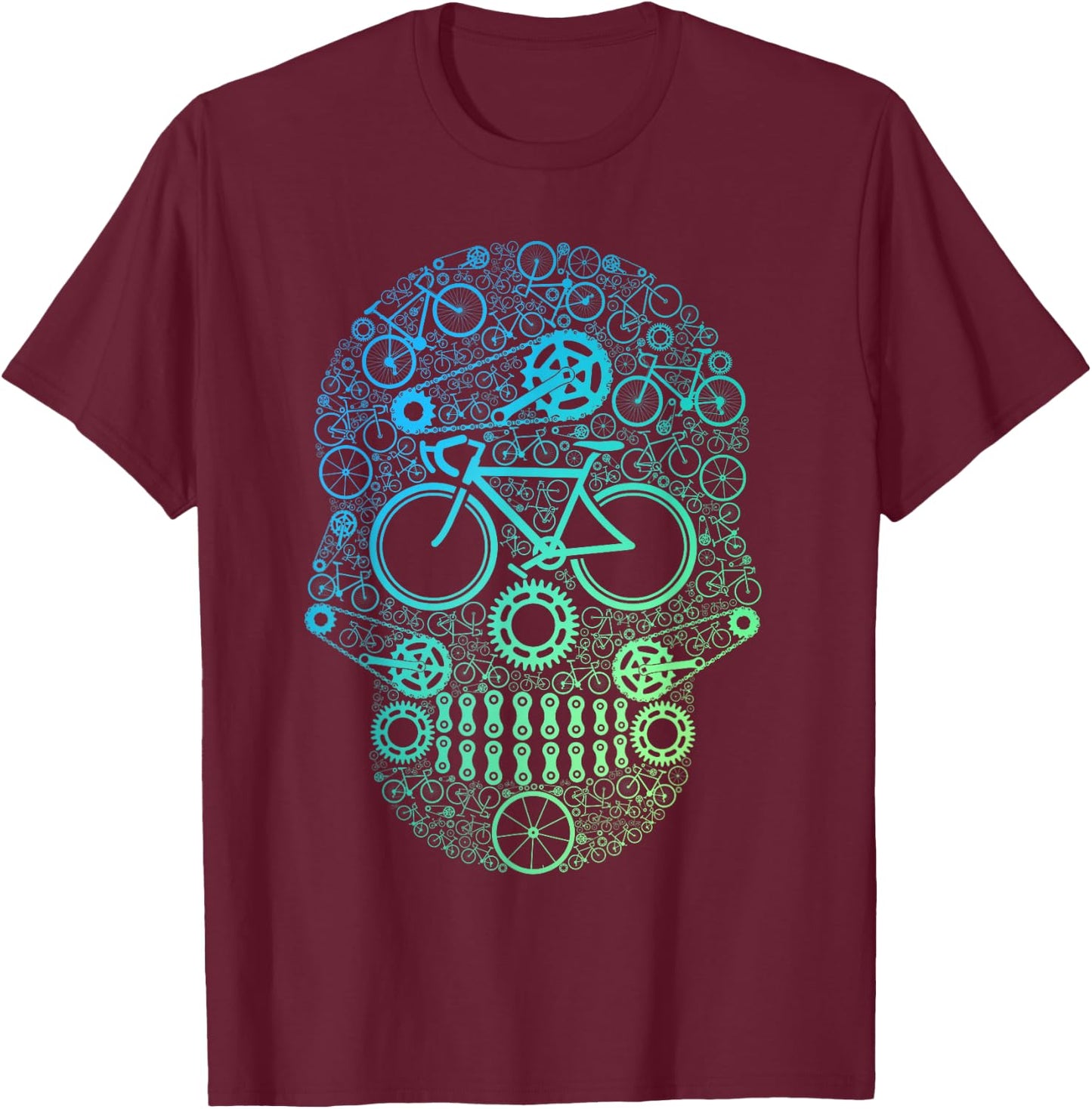Funny Bicycle Lover Cycling Cyclist Sugar Skull Sporty T-Shirt - T-Shirt | Maroon