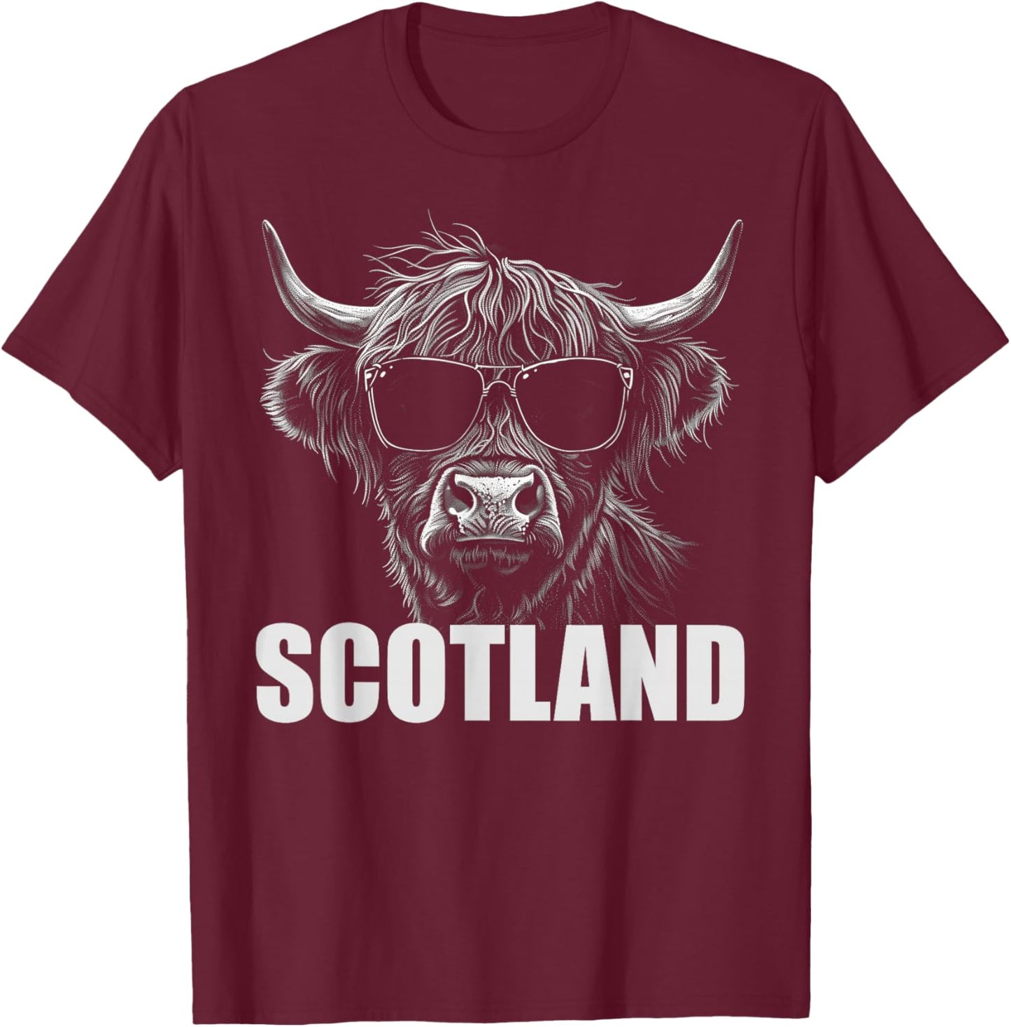 Cool Highland Cow Scotland Travel T-Shirt - T-Shirt | Maroon