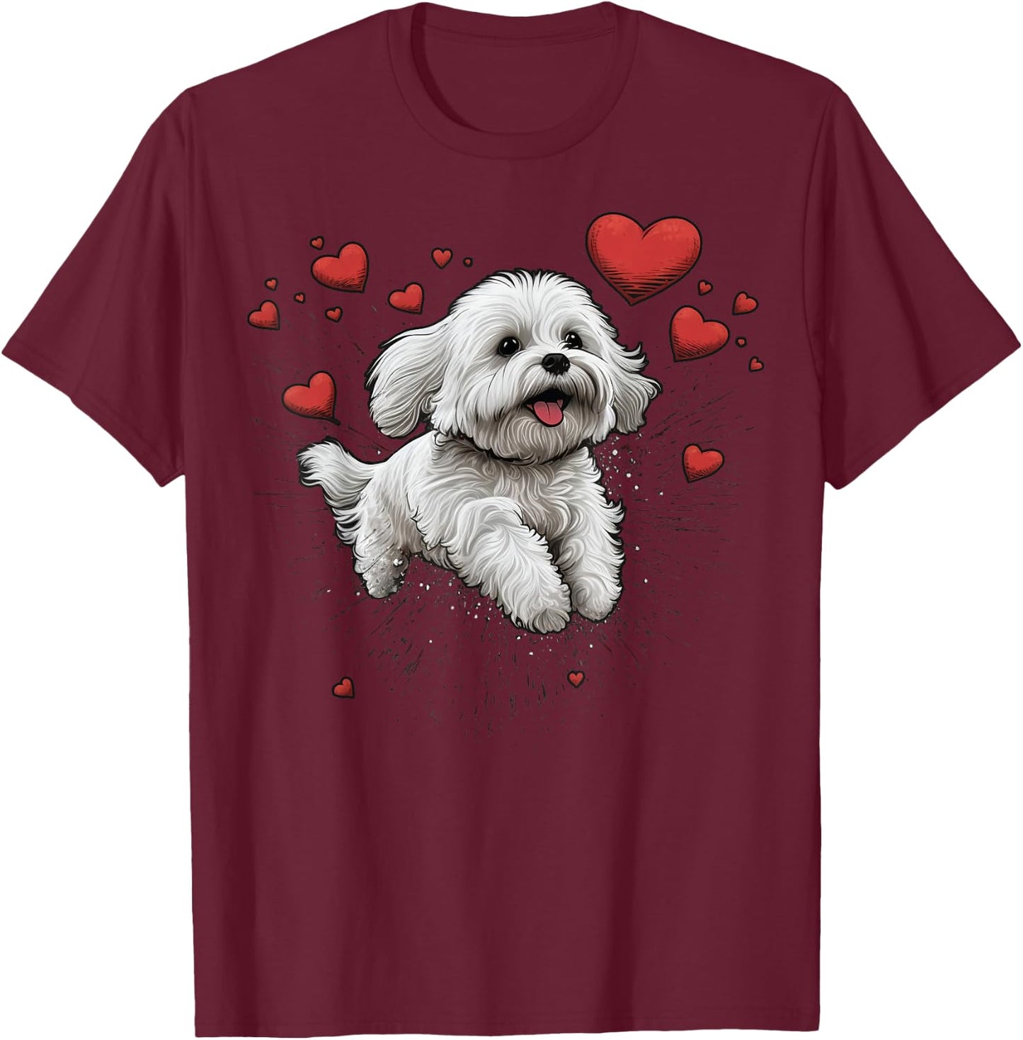 Maltese dog Love Heart for Valentines Day Maltese dog Lover T-Shirt - T-Shirt | Maroon