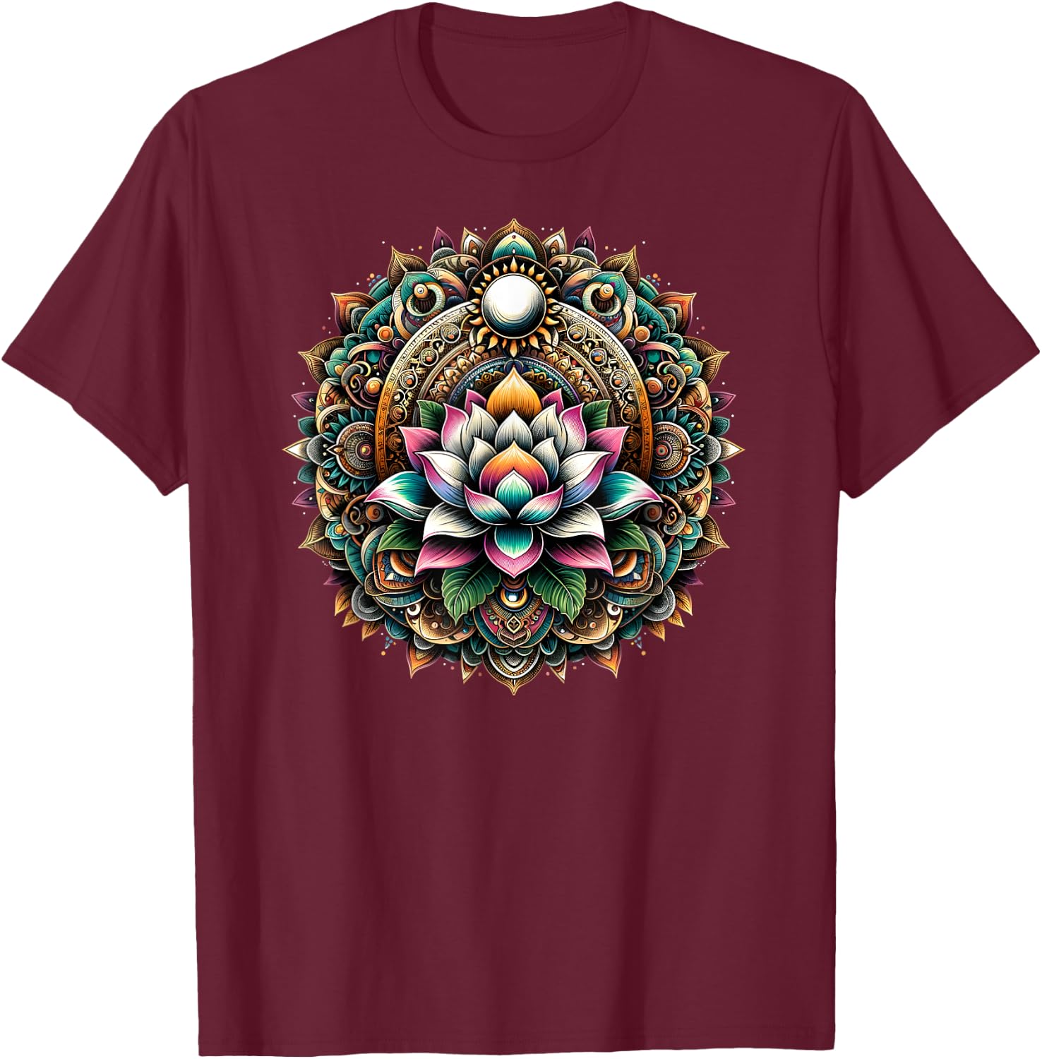 Lotus Blossom Mandala Circle Enchantment Spiritual Yoga T-Shirt - T-Shirt | Maroon