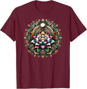 Lotus Blossom Mandala Circle Enchantment Spiritual Yoga T-Shirt - T-Shirt | Maroon