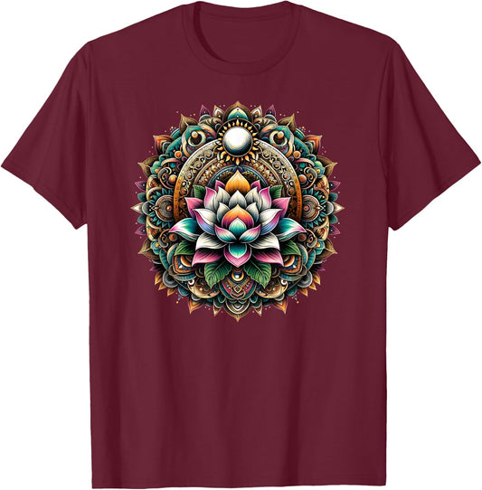 Lotus Blossom Mandala Circle Enchantment Spiritual Yoga T-Shirt - T-Shirt | Maroon