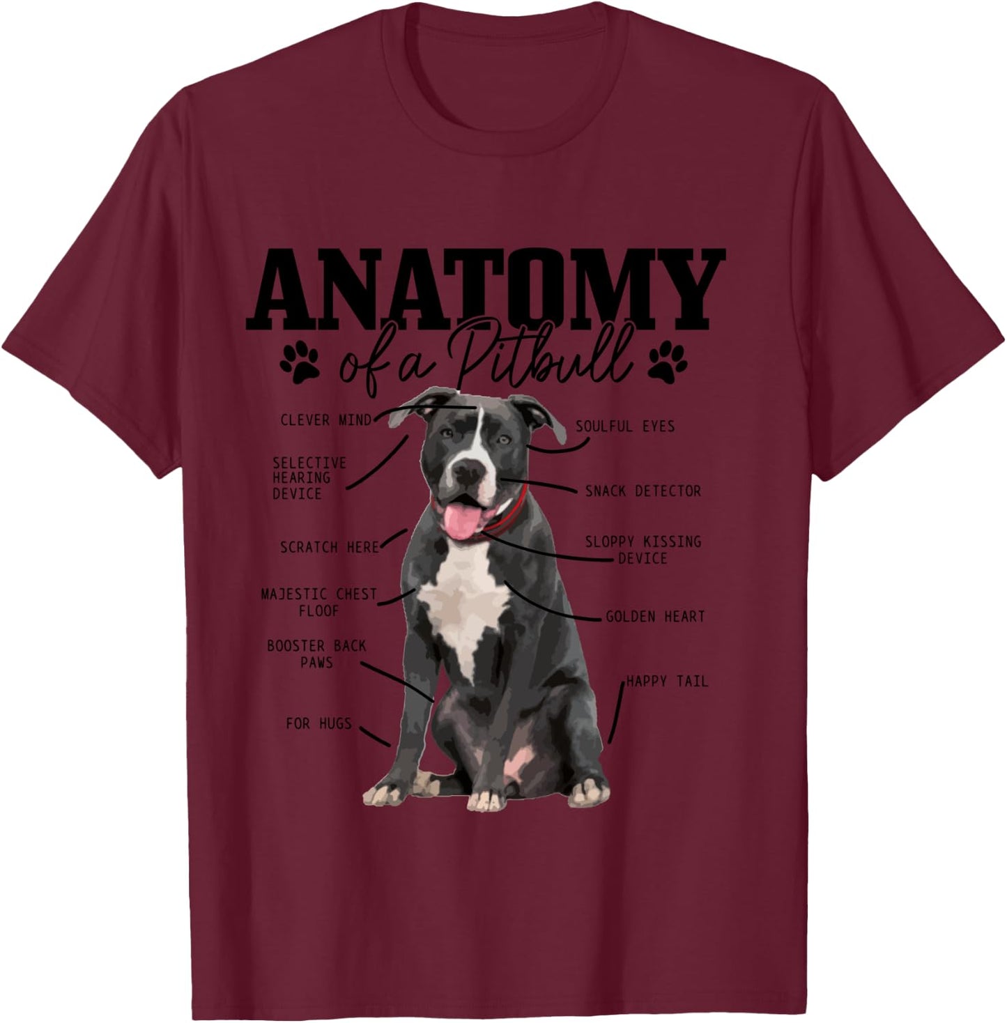 Anatomy Of A Pitbull Dog Funny Cute Pitbull Mom Pitbull Dad T-Shirt - T-Shirt | Maroon