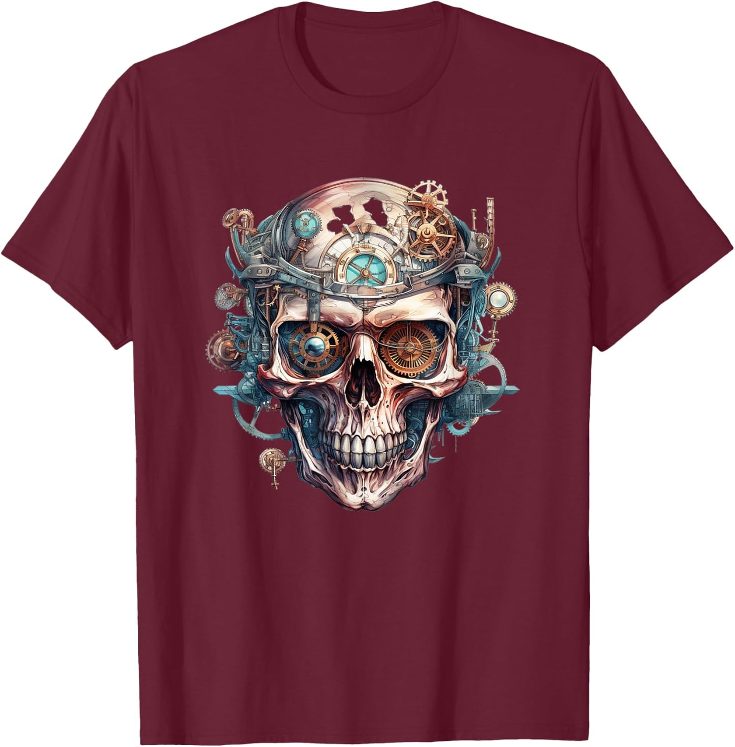 Steampunk skull mechanic gear cyborg vintage T-Shirt - T-Shirt | Maroon