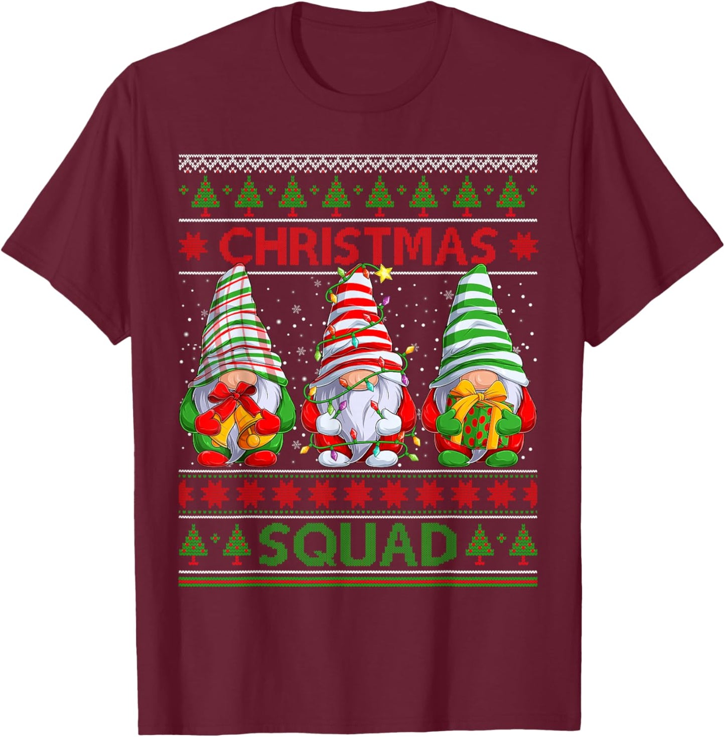 Gnome Matching Family Christmas Squad Ugly Christmas Sweater T-Shirt - T-Shirt | Maroon