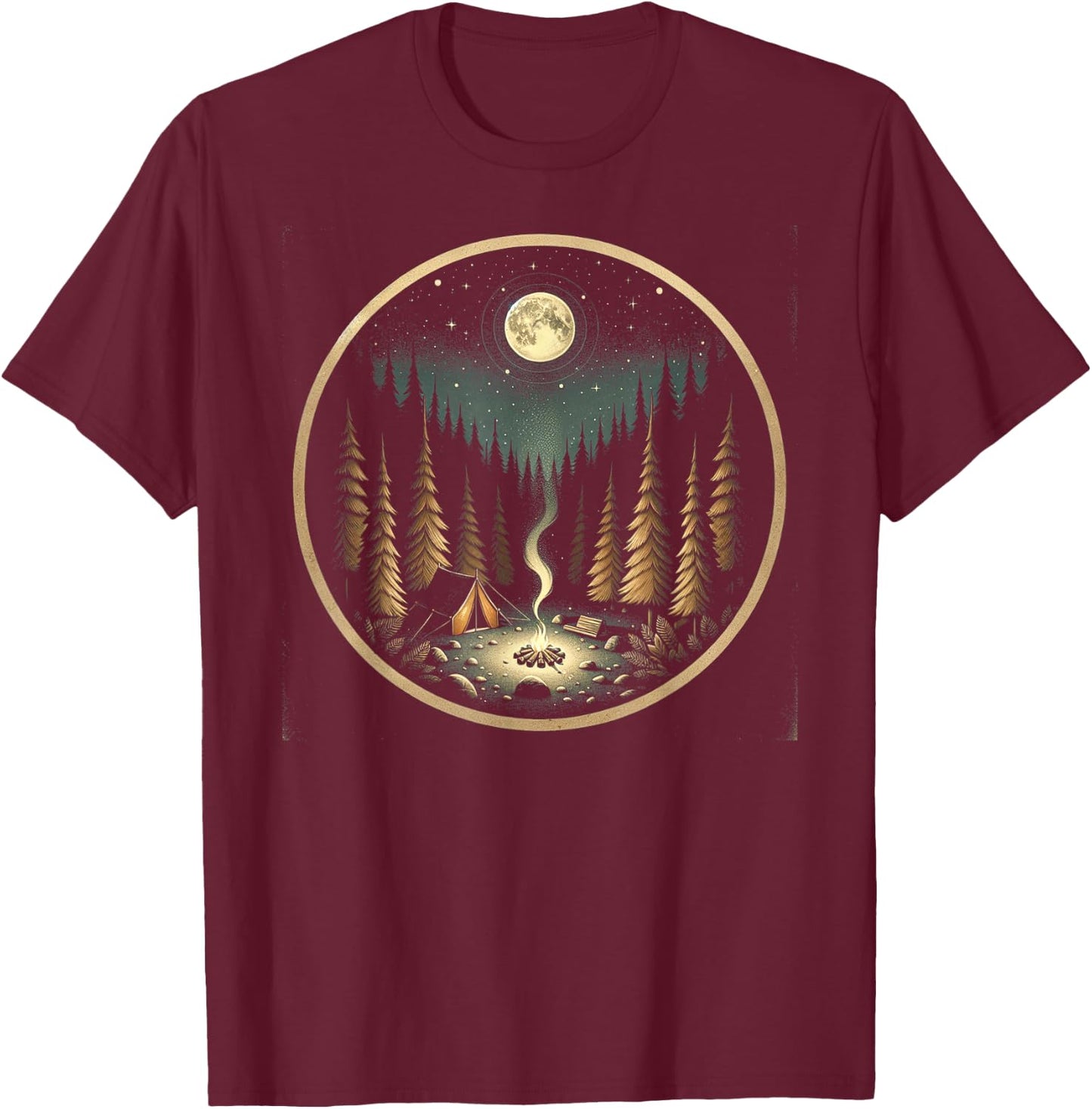 Moonlit Camping Adventure T-Shirt - T-Shirt | Maroon