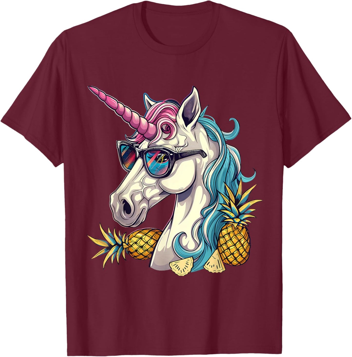 Pineapple Unicorn Pineapple Fruit Unicorn Lover Portrait T-Shirt - T-Shirt | Maroon