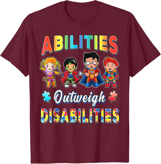 Autism Awareness Boy Abilities Outweigh Disabilities Teacher T-Shirt - T-Shirt | Maroon