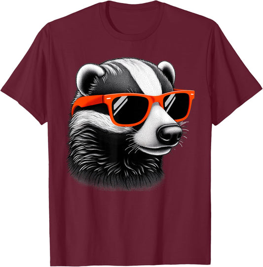 Cool Honey Badger Wearing Sunglasses Graphic Art Women Kids T-Shirt - T-Shirt | Maroon