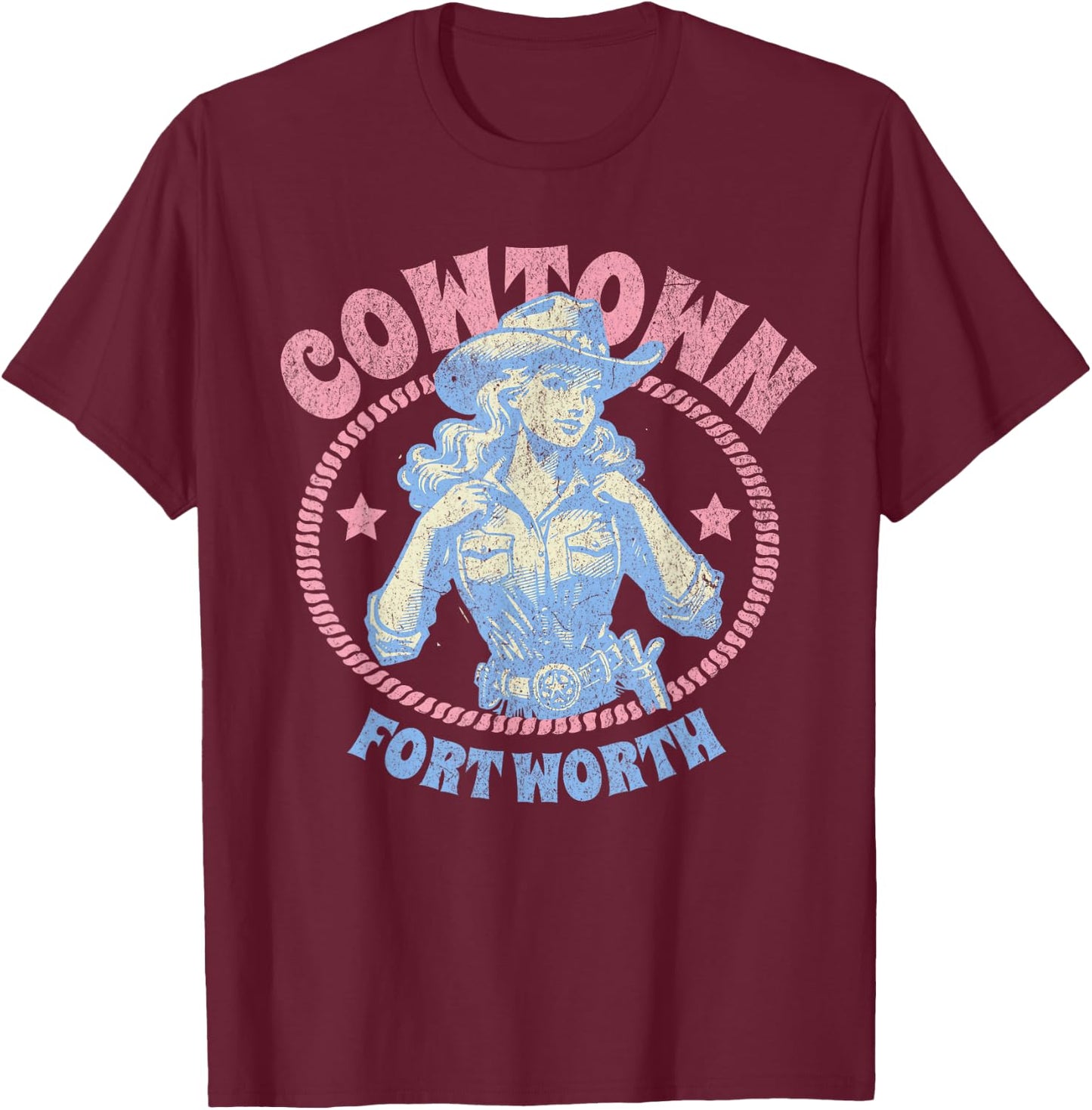 Cowtown Fort Worth Texas Retro Western Cowgirl T-Shirt - T-Shirt | Maroon