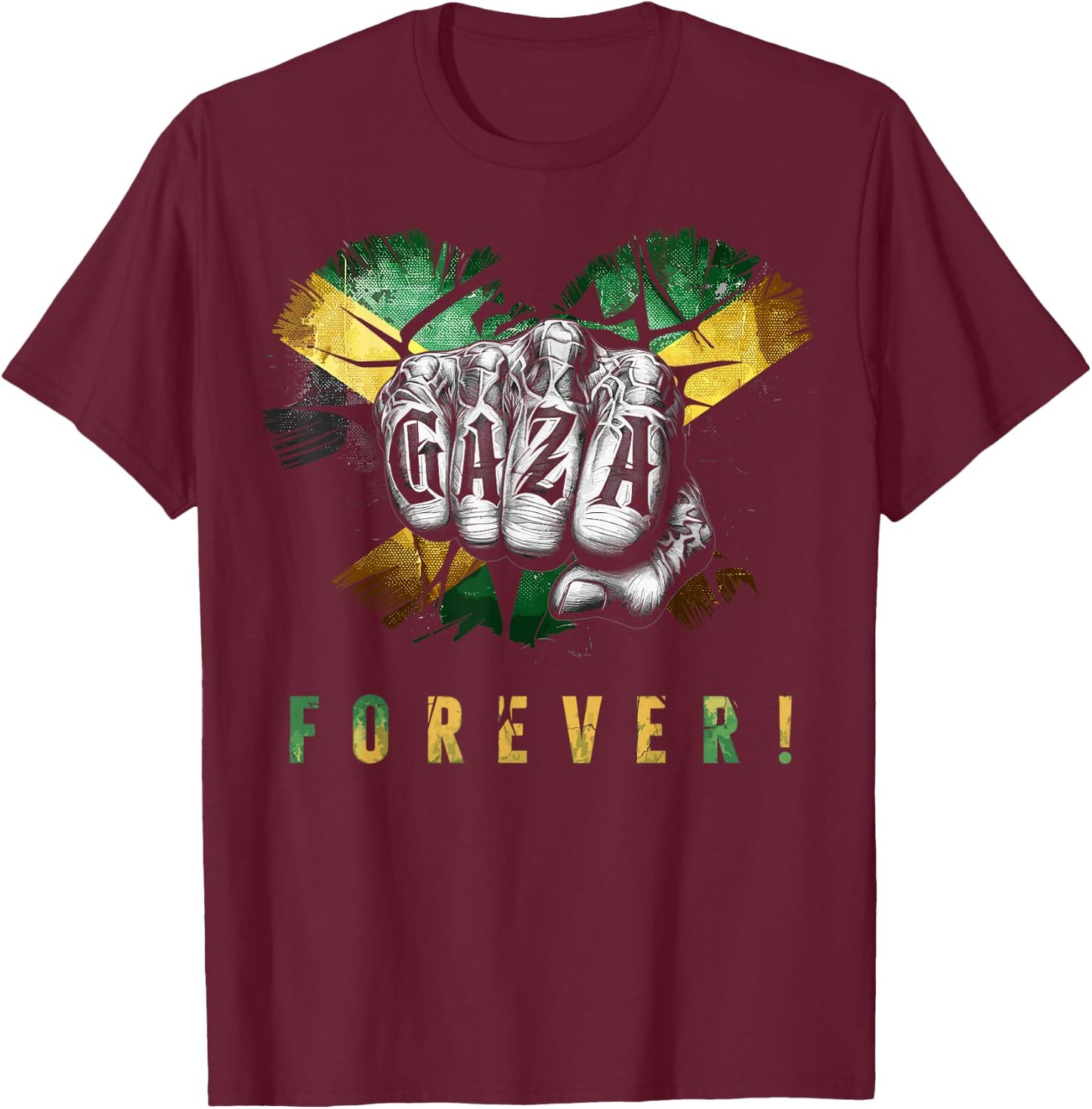 Gaza Forever Jamaican Flag Dancehall Vybz Fans Men, Women's T-Shirt - T-Shirt | Maroon
