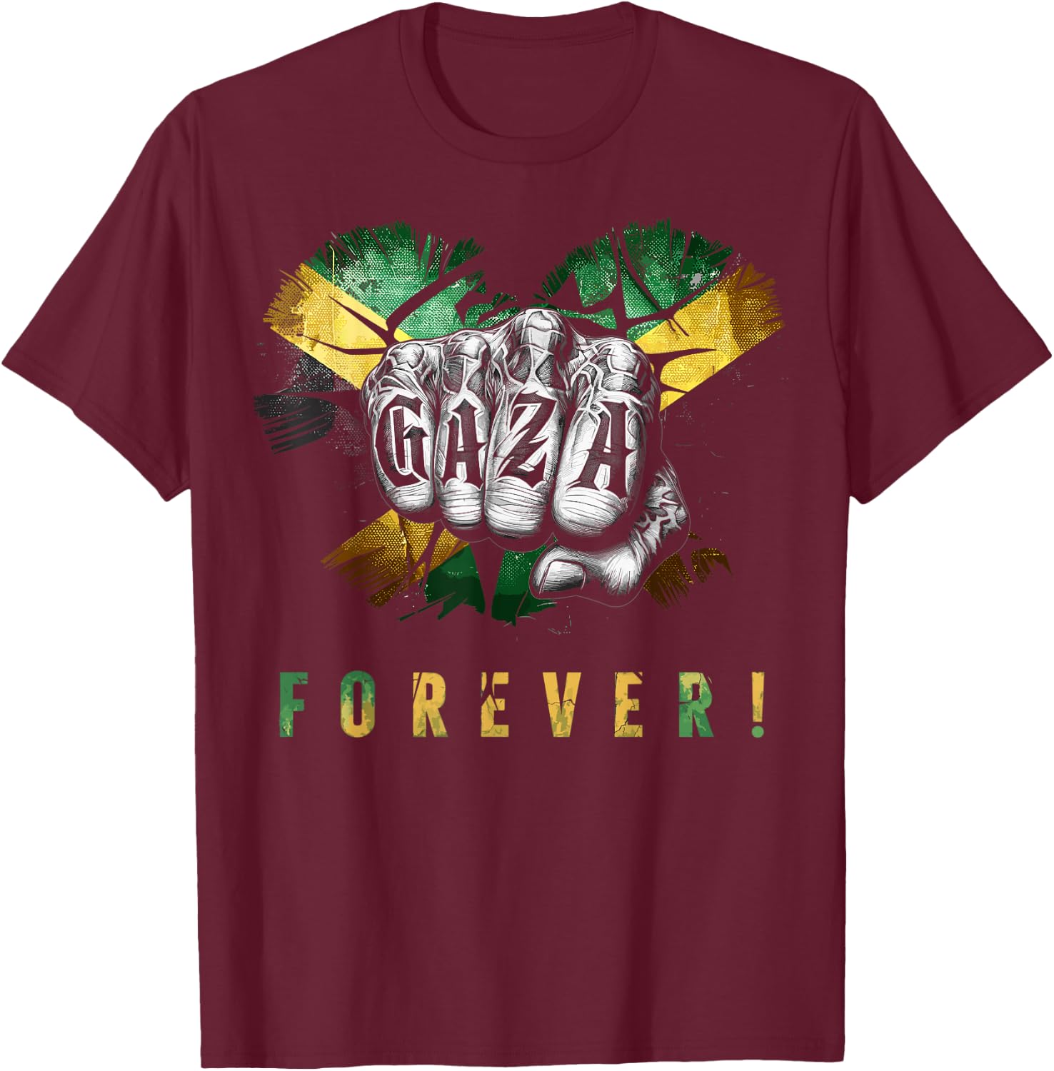 Gaza Forever Jamaican Flag Dancehall Vybz Fans Men, Women's T-Shirt - T-Shirt | Maroon