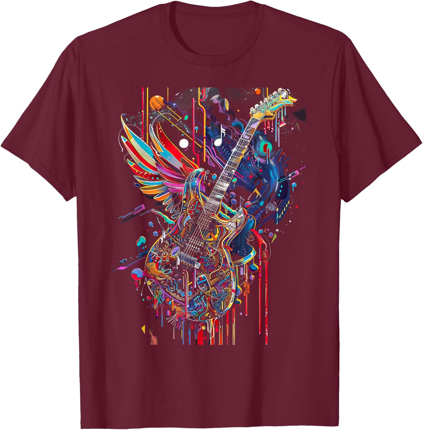 Rock & Roll Guitar with Wings T-Shirt - T-Shirt | Maroon