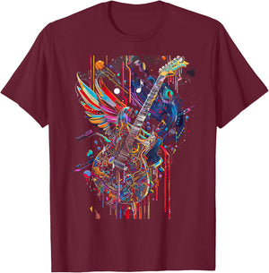 Rock & Roll Guitar with Wings T-Shirt - T-Shirt | Maroon
