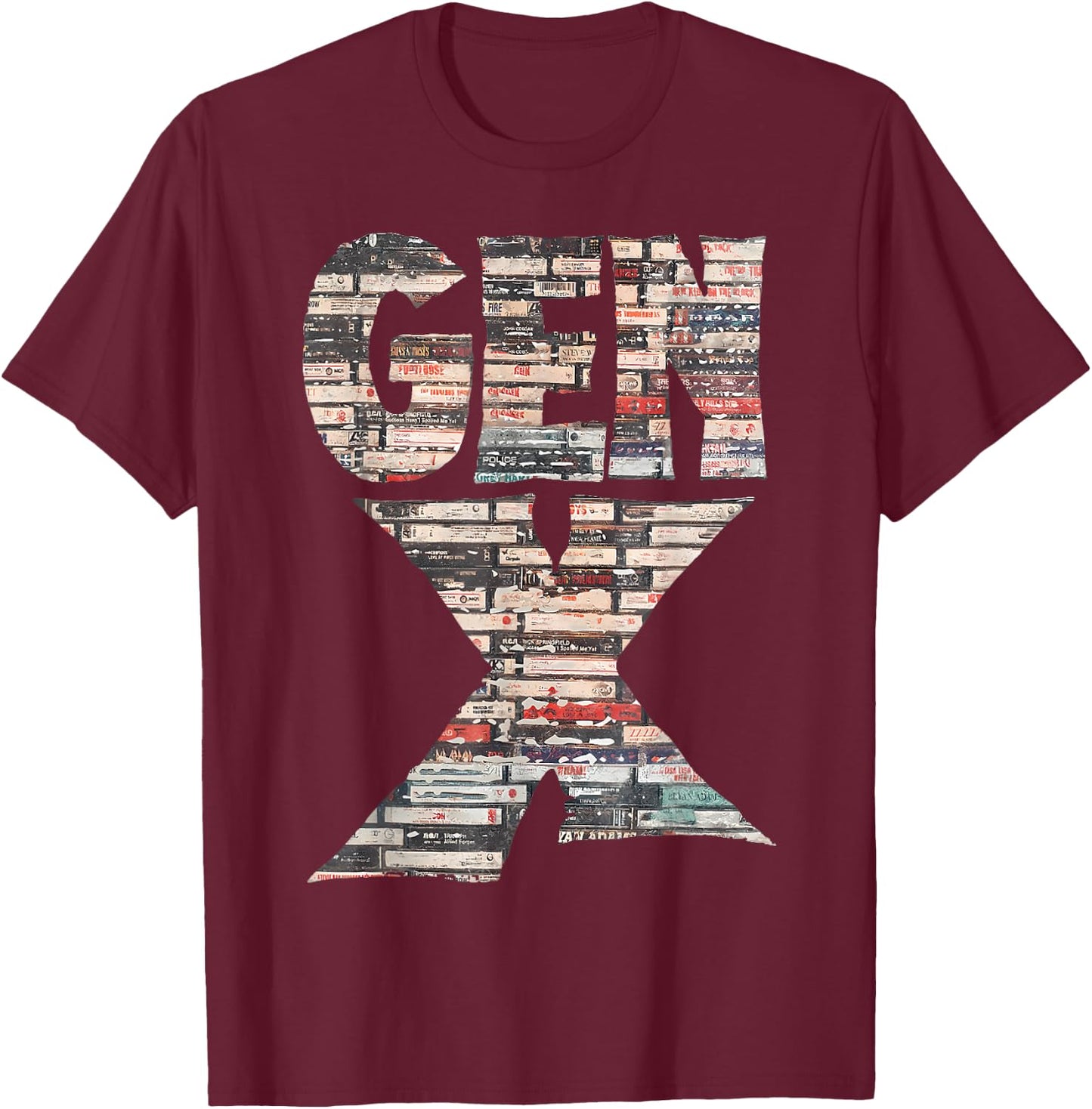 Gen X 80’s Rock Cassettes T-Shirt - T-Shirt | Maroon