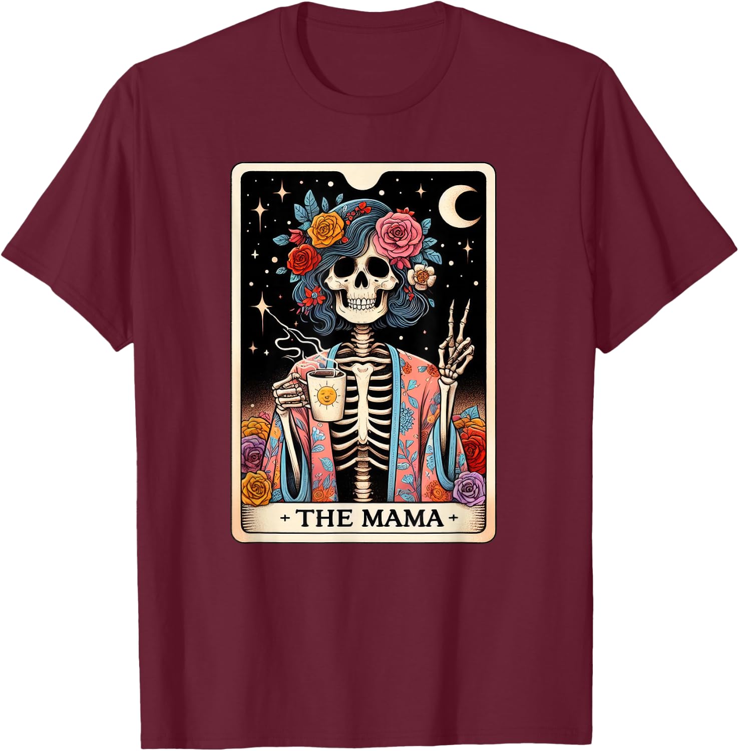 Cool Moms Day Mama Skeleton, Tarot Card Skeleton Graphic T-Shirt - T-Shirt | Maroon