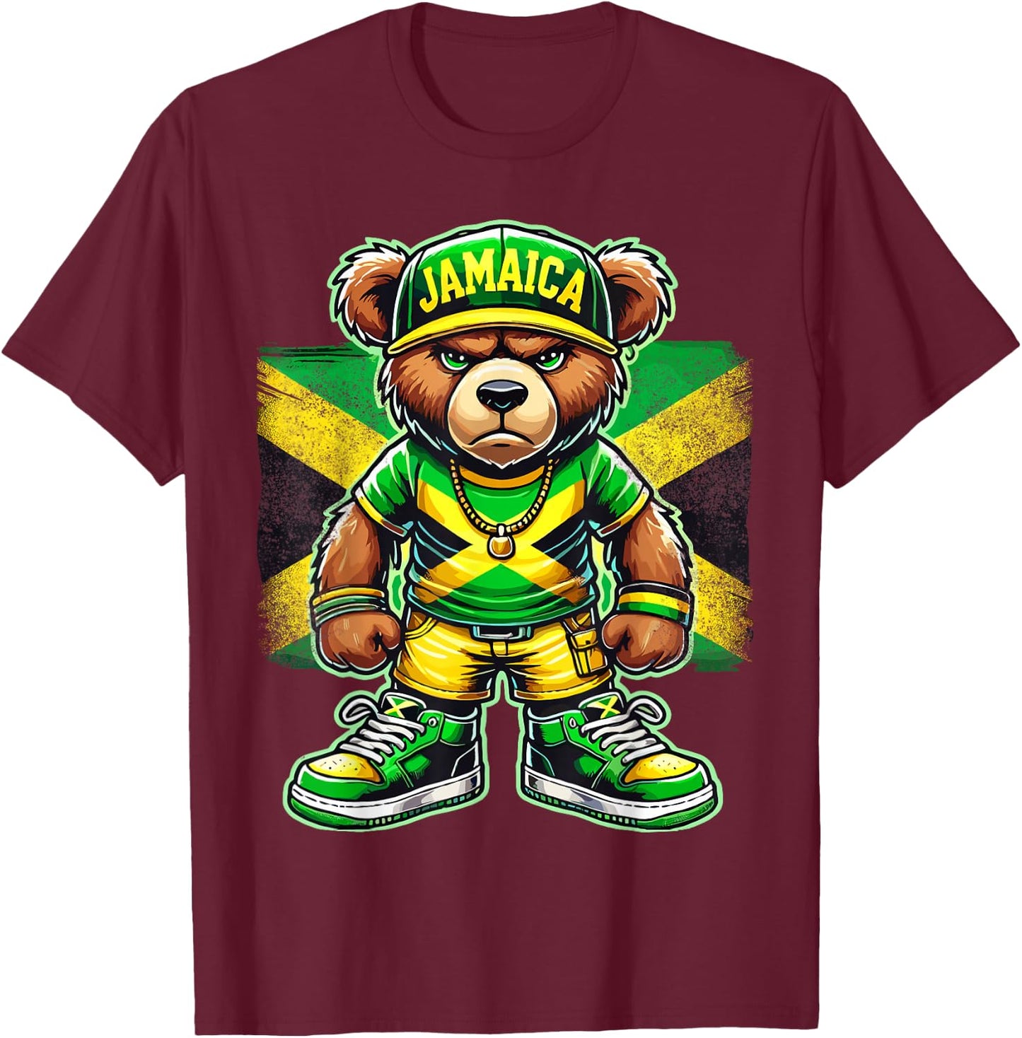 Jamaica Flag Teddy Bear Jamaican T-Shirt - T-Shirt | Maroon