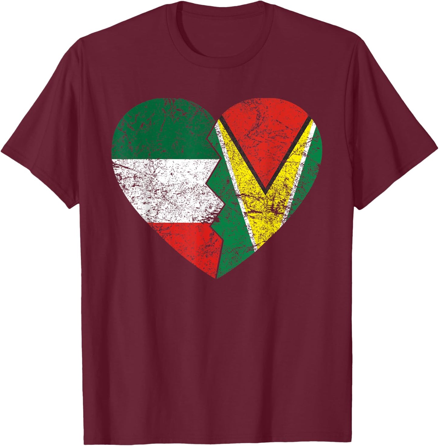 Guyanese Italian Flags Heart | Italy Guyana Roots Vintage T-Shirt - T-Shirt | Maroon