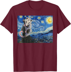 Starry Night Opossum Van Gogh Possum Funny Rodent Animal T-Shirt - T-Shirt | Maroon