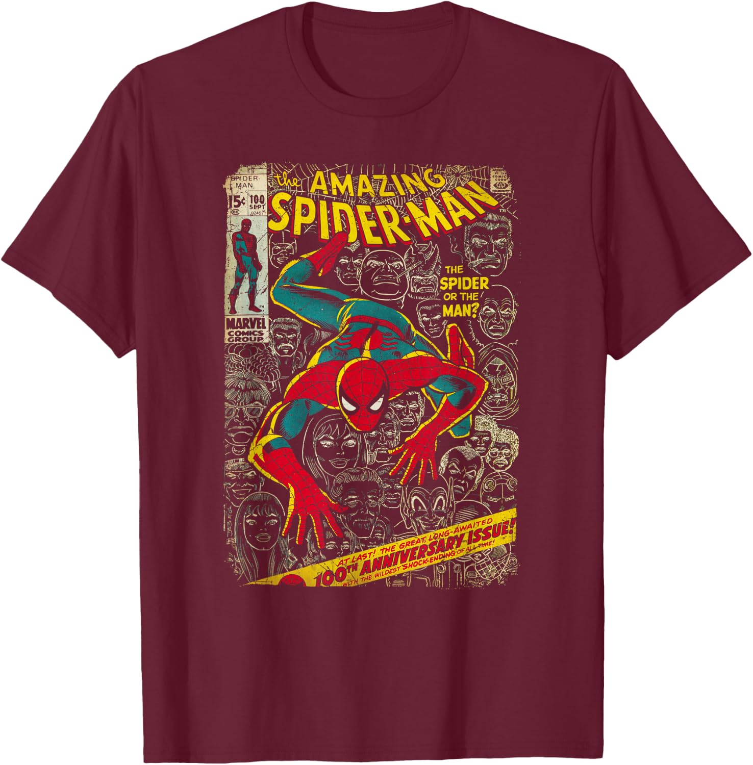 Marvel Spider-Man Comic Book Anniversary Short Sleeve T-Shirt - T-Shirt | Maroon