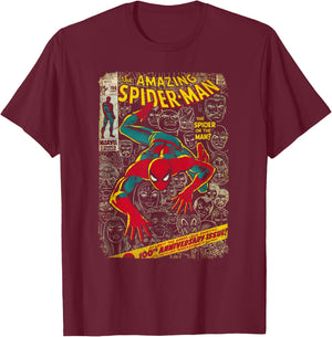 Marvel Spider-Man Comic Book Anniversary Short Sleeve T-Shirt - T-Shirt | Maroon