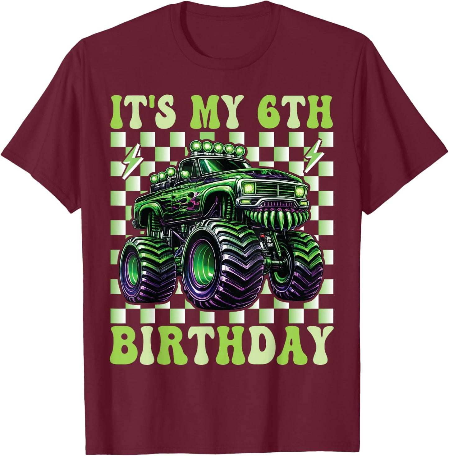 Its My 6th Birthday Monster Truck 6 Year Old Boys 6th Party T-Shirt - T-Shirt | Maroon