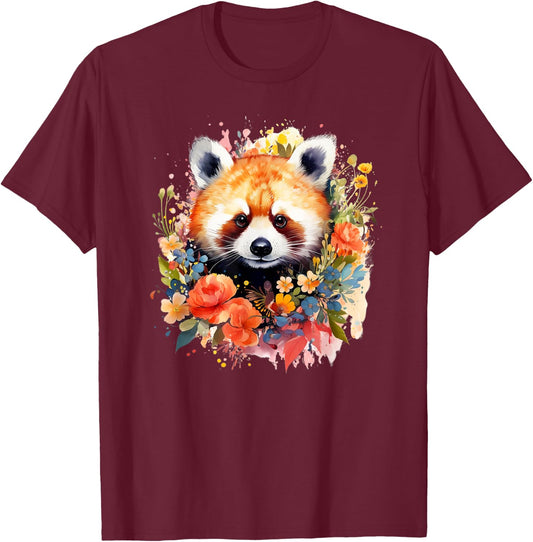 Red Panda Face Watercolor Artsy Colorful Artistic Red Panda T-Shirt - T-Shirt | Maroon