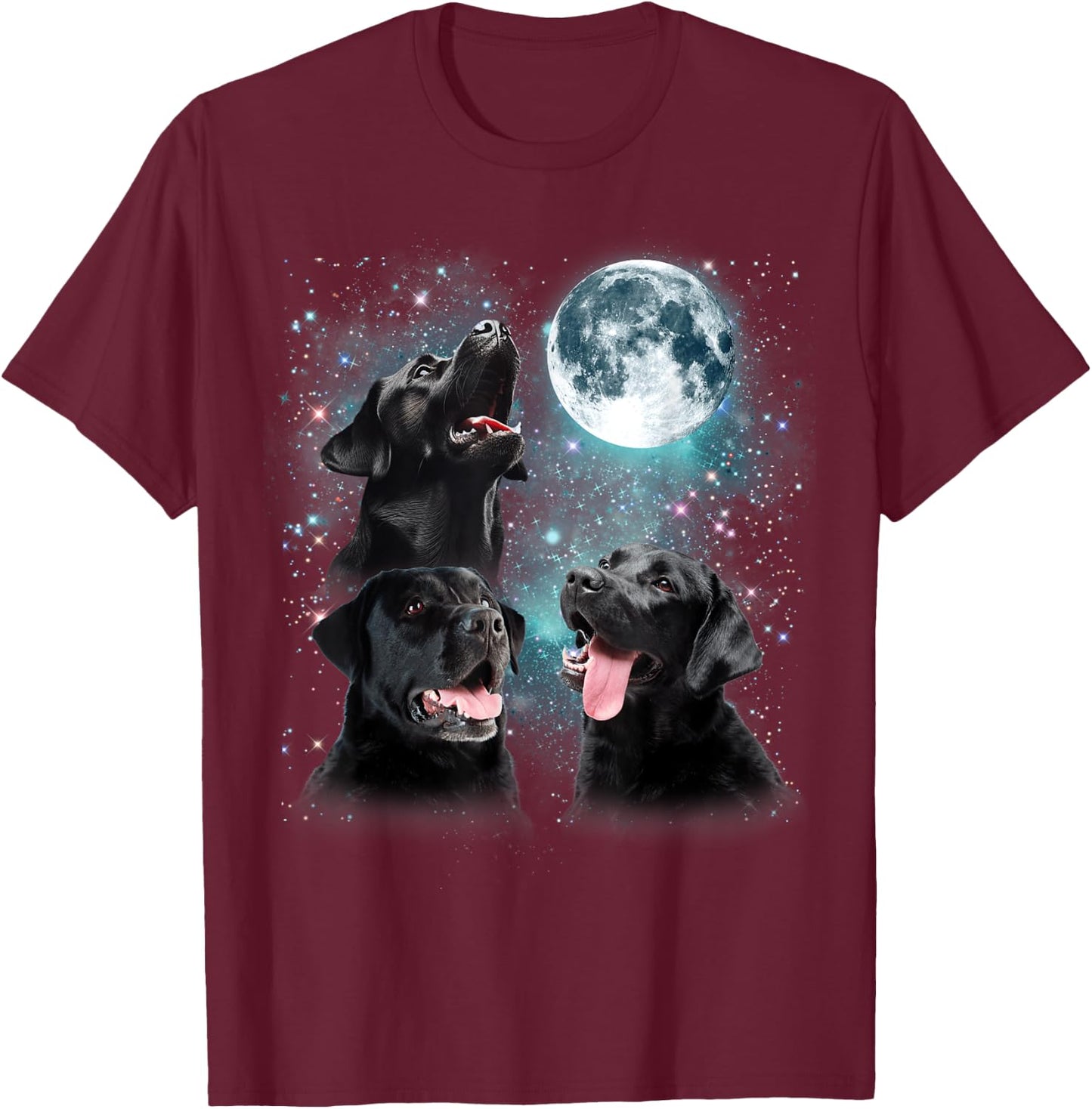 3 Black Lab Moon Howling Lab Head Funny Gifts Women T-Shirt - T-Shirt | Maroon