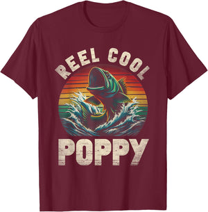 Reel Cool Poppy Fishing Poppy Father's Day Fisherman Fish T-Shirt - T-Shirt | Maroon