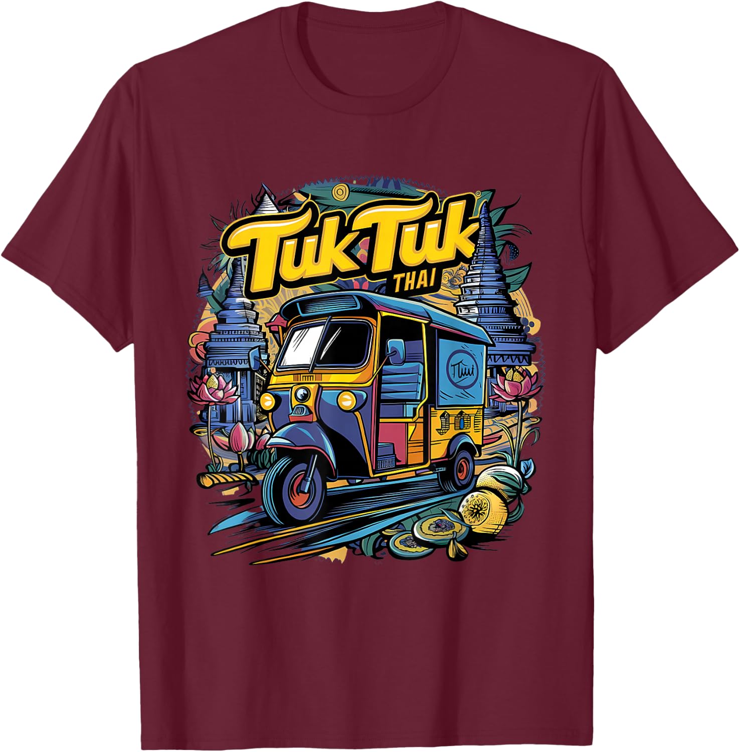Vibrant Tuk Tuk Thai Adventure T-Shirt - T-Shirt | Maroon