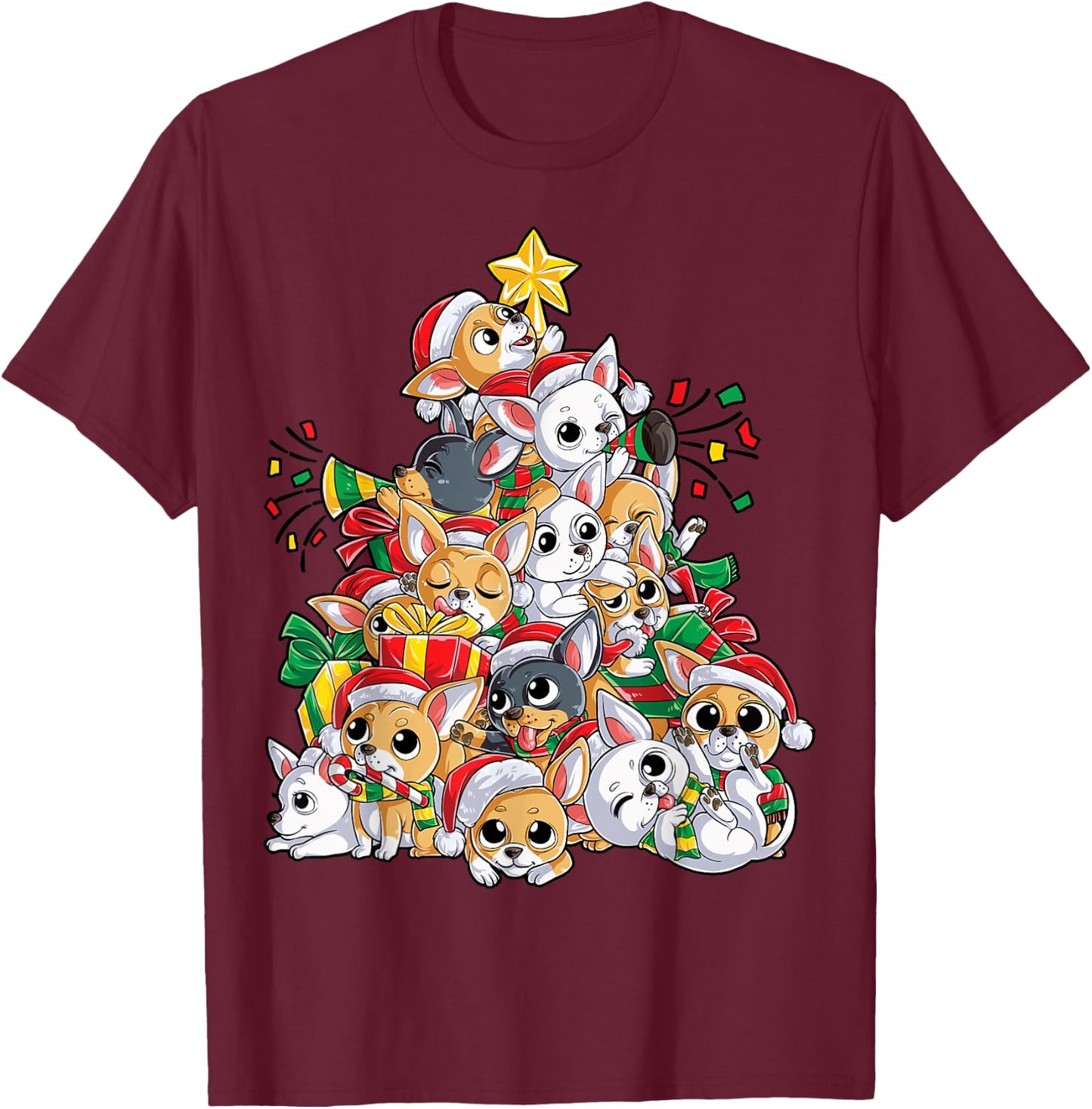 Chihuahua Christmas Tree Dog Santa Xmas Boys Girls Dogmas T-Shirt - T-Shirt | Maroon